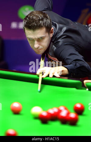 Shanghai, Chine. 22 Sep, 2016. Mark Selby, d'Angleterre, joue un coup au cours d'un match contre son compatriote Stuart Carrington au Masters de Shanghai 2016 World Snooker tournament à Shanghai, Chine, du 22 septembre 2016. Credit : Fan Jun/Xinhua/Alamy Live News Banque D'Images