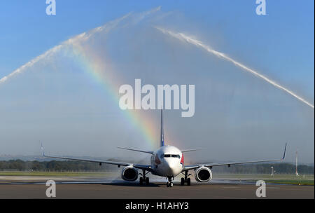 Mosnov, République tchèque. 29Th Sep 2016. SmartWings vols direct lancé à Dubaï en Émirats Arabes Unis à l'aéroport de Mosnov, République tchèque, le 23 septembre 2016. © Jaroslav Ozana/CTK Photo/Alamy Live News Banque D'Images