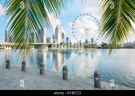 Jardins de la baie de Singapour à côté sur le premier plan palmier Banque D'Images