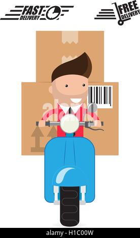 Garçon livraison Scooter Ride Illustration de Vecteur