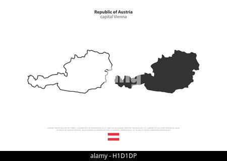 République d'Autriche site isolé et icônes de drapeau officiel autrichien. vecteur politique tracer fine ligne illustration contour. European Illustration de Vecteur