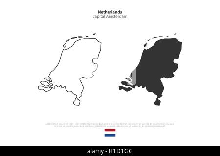 Royaume des Pays-Bas carte isolée et icônes de drapeau officiel néerlandais. vecteur cartes politiques d'icônes. Bannière modèl géographique de l'UE Illustration de Vecteur