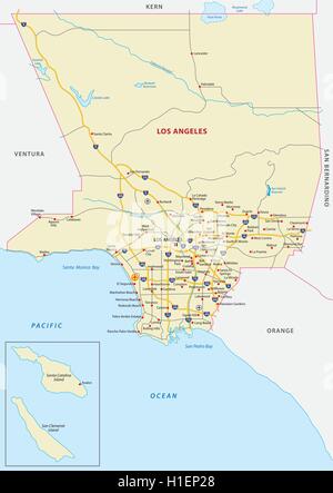 Carte routière du comté de Los Angeles Illustration de Vecteur