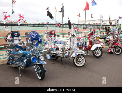 Mod des scooters sur le front de mer de Brighton d'affichage Banque D'Images