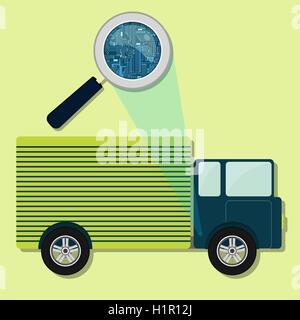 Loupe agrandissant circuit électronique de camion. Concept. Illustration de Vecteur