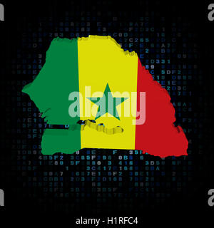 Sénégal carte drapeau sur code hex illustration Banque D'Images