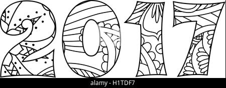 En 2017 numéros de style zentangle isolé sur fond blanc. Illustration de Vecteur