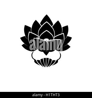 Black image stylisée d'une fleur de lotus sur fond blanc. Le symbole d'engagement au Bouddha au Japon Illustration de Vecteur