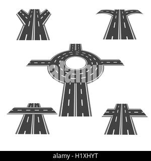 Ensemble de différentes sections de la route avec rond-point d'intersections, et une variété de différents angles dans le long terme. illustration Illustration de Vecteur