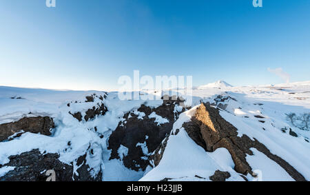 Frontière divergente, Mid-Atlantic Ridge, vallée du rift, Krafla, Mývatn, au nord de l'Islande, Islande Banque D'Images