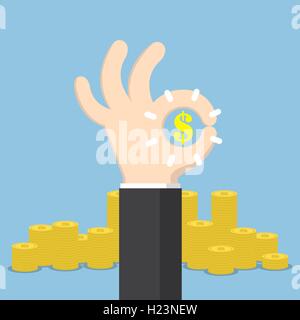 Businessman hand avec ok et le symbole du dollar, transaction commerciale et financière concept Illustration de Vecteur