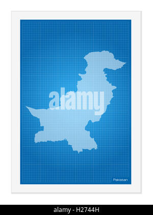 Le Pakistan sur blueprint sur un fond blanc. Banque D'Images