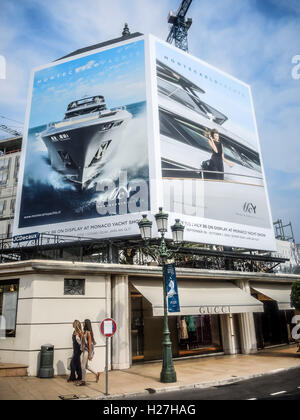 Monaco, Monaco. Sep 24, 2016. La signalisation à Monte Carlo pour la 26e Monaco Yacht Show avec quelque 125 des plus souhaitable superyachts de partout dans le monde sur l'affichage entre le 28 septembre et 1 octobre. Le Monaco Yacht Show est tenue à Port Hercule, et est la plus grande dans l'affichage de l'eau de superyachts. © Hugh Peterswald/Pacific Press/Alamy Live News Banque D'Images