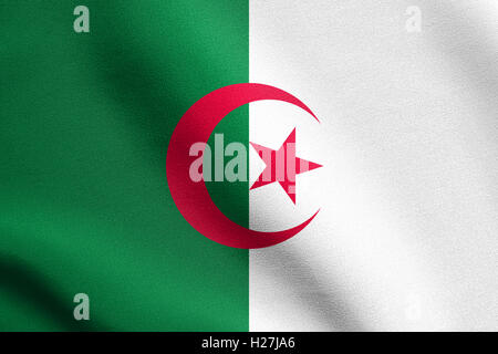 Drapeau officiel national algérien. Symbole patriotique africaine, bannière, élément, arrière-plan. Pavillon de l'Algérie dans le vent, la texture Banque D'Images