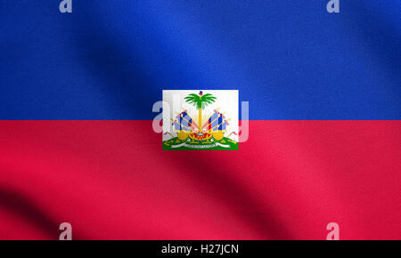 Drapeau officiel national haïtien. Symbole patriotique, bannière, élément, arrière-plan. Pavillon d'Haïti dans le vent plus Banque D'Images
