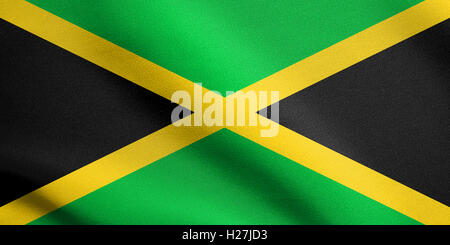 Drapeau officiel national de la Jamaïque. Symbole patriotique, bannière, élément, arrière-plan. Pavillon de la Jamaïque dans le vent plus Banque D'Images