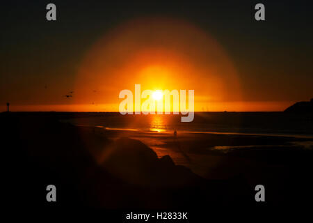 Silhouettes au coucher du soleil à Half Moon Bay, Californie Banque D'Images