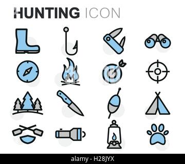 Ligne plate Vector icons set de chasse sur fond blanc Illustration de Vecteur