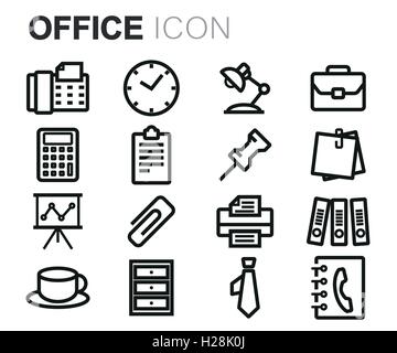 Vector icons set bureau ligne noire sur fond blanc Illustration de Vecteur