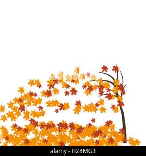 Érable dans le vent, l'automne. Tombée feuilles rouge et jaune illustration. Illustration de Vecteur