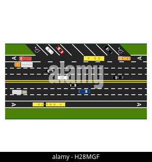 Road l'infographie. Tracer la route, autoroute, parking gratuit dans la rue. Avec différentes voitures. La congestion et les cartes de stationnement. Vue de dessus de l'autoroute. illustration Illustration de Vecteur