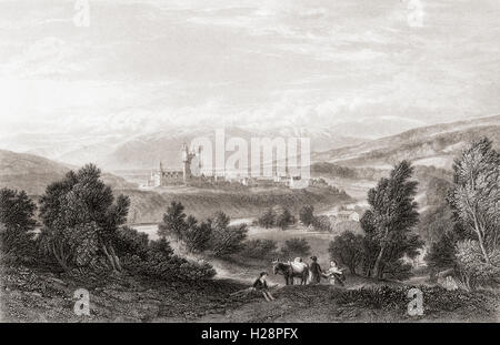 Le château de Balmoral, Royal Deeside, Aberdeenshire, Ecosse, au 19e siècle. Banque D'Images