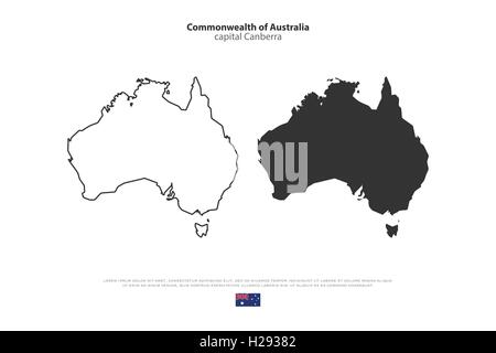 La carte isolée du Commonwealth de l'Australie et de drapeau officiel icons. vector map continent politique australienne. Interdiction géographique Aussie Illustration de Vecteur