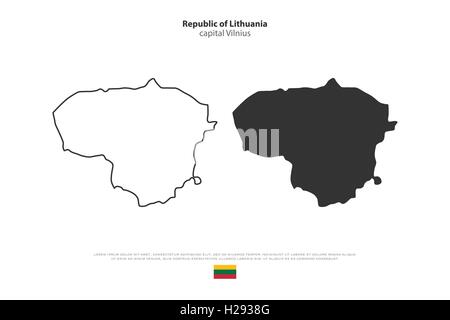 République de Lituanie site isolé et drapeau officiel icons. vector icône cartes politiques lituaniens sur fond blanc. Norther Illustration de Vecteur