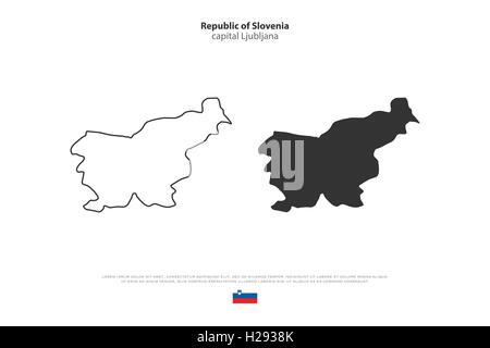 République de Slovénie site isolé et icônes de drapeau officiel. vecteur cartes politiques slovènes sur fond blanc. Pays européen Illustration de Vecteur