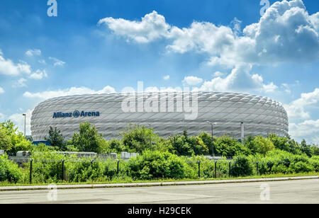 Munich, Allemagne- 7 août 2016 : l'Allianz Arena est le stade de football du FC Bayern Munich. Banque D'Images