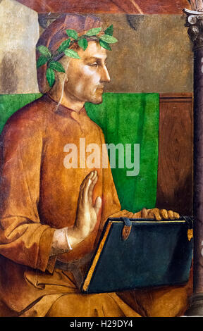 Dante Alighieri (1265-1321), poète et homme d'État italien de la fin du moyen âge. A 15thC peinture de l'Palazzo Ducale, Urbino, attribué à Justus van Gent (Joos van Wassenhove), maintenant au Musée du Louvre, Paris. Banque D'Images