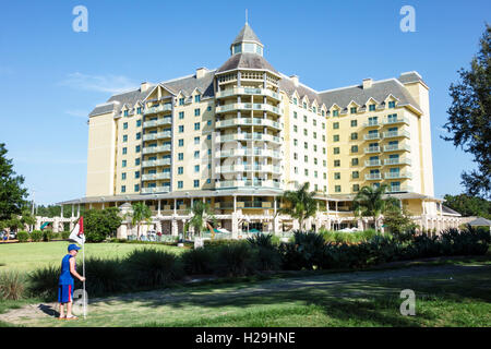 St. Saint Augustine Florida, World Golf Village Renaissance St. Augustine Resort, hôtel, hébergement, extérieur, trou de golf pratique, garçons garçons enfants c Banque D'Images