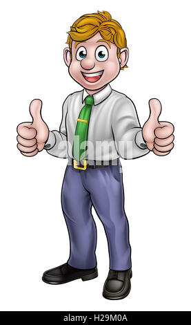 Un homme heureux personnage en chemise et cravate tenue professionnelle donnant un double Thumbs up Banque D'Images