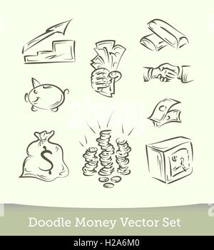 Finances doodle set isolé sur fond blanc. Vector Illustration de Vecteur