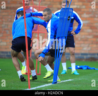 Leicester City's Islam Slimani durant une session de formation au terrain d'entraînement, entraînement de Belvoir Leicester. Banque D'Images