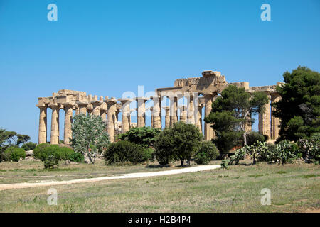 Ancien Temple grec E, Parc archéologique de Sélinonte, Sélinonte, Sicile, Italie Banque D'Images