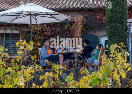 Les touristes, de la famille, manger le déjeuner, Viansa Sonoma, Sonoma Viansa Winery, Sonoma, Sonoma County, Californie Banque D'Images