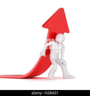 En poussant les gens 3d flèche rouge à haut , c'est un rendu 3d'image de synthèse. Isolé sur blanc. Banque D'Images
