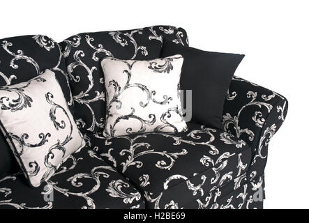 Intérieur Extérieur canapé avec oreillers et en noir et blanc fabrics Banque D'Images