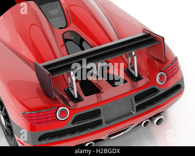 Voiture de course rouge avec becquet en fibre de carbone. 3D illustration. Banque D'Images