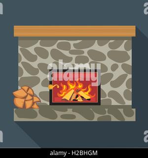 Chambre avec cheminée vecteur numérique de brûler du bois, style plat Illustration de Vecteur