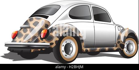 Vecteur numérique rétro couleur voiture réaliste, vue arrière Illustration de Vecteur