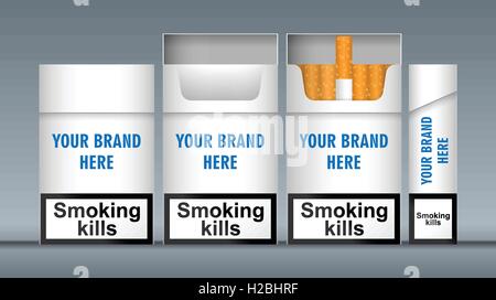 Vecteur numérique immersive, paquet de cigarettes blanc devant et vue latérale, le tabac tue, réaliste, style plat isolé et prêt pour Illustration de Vecteur