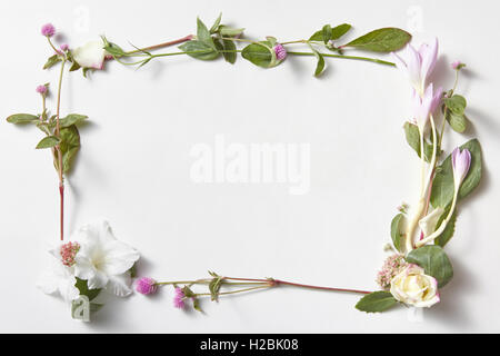 Flowers frame avec du texte dans l'espace isolé sur fond blanc Banque D'Images