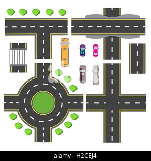 Scénographie pour un nœud de transport. Les intersections des routes différentes. Rond-point, la circulation. Transports. illustration Illustration de Vecteur