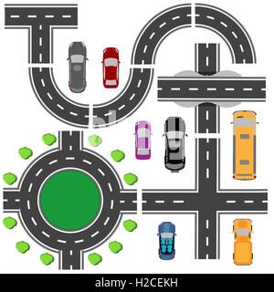 Ensemble routier pour la conception d'intersections de la circulation. Les intersections des routes différentes. Rond-point, la circulation. Transports. illustration Illustration de Vecteur