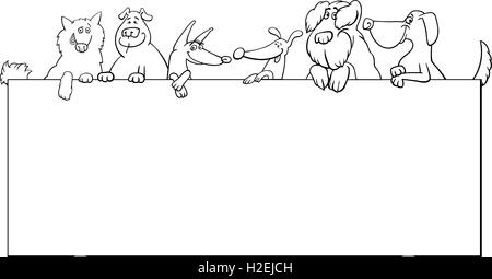 Cartoon noir et blanc Illustration de chiens mignons avec le châssis ou la conception de cartes Illustration de Vecteur