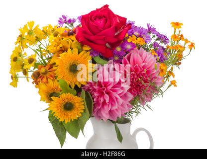 Bouquet d'automne jardin des simples fleurs. Isoler sur gros plan blanc Banque D'Images