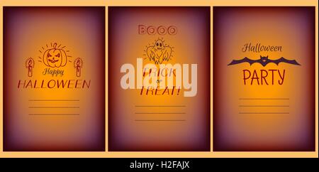 Cartes de souhaits pour l'Halloween ensemble avec doodles vecteur Illustration de Vecteur