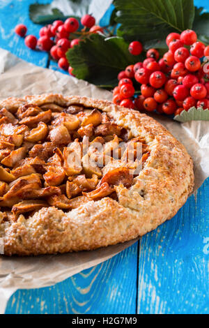 Tarte aux pommes bio faits maison. Dessert d'automne galette de pomme, de cannelle et autres épices Banque D'Images